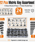 Badass 222 Pcs Metric Woodruff Half Moon Key Assortment Kit With Parallel Shaft Keys Carbon Steel Build For Garage Crew And Mechanic Shop Fixups Sweet Gear To Handle Heavy Machinery Repair Jobs Without Sweat. 24 metric sizes in storage case