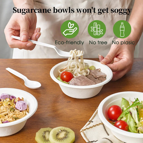 Heavy Duty 12 Oz Disposable Paper Bowls, 150 Pack, Biodegradable Compostable Sugarcane Bagasse, Eco Friendly, Gluten Free