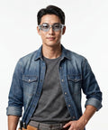 Heavy Duty Safety Glasses With Straight Up UV Block And Blue Cut For Any Desk Grind Or Backyard Hustle Comfortable Grip Design Gray Frames Clear Lenses Six Pack Built Different model wearing gray frames
