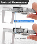 Digital Brake Rotor Gauge And Caliper For Disc Brake Thickness No Wheel Removal 6 Inch Stainless Vernier Rotor Micrometer showing dual-unit measurement