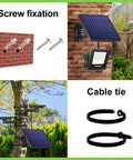 Mounting options for 2 Pack Solar Flood Lights Outdoor Dusk To Dawn Auto On Off IP65 Waterproof on wall and tree with screws and cable ties