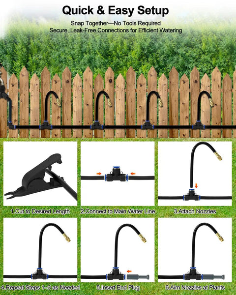 5/16 Inch Drip Irrigation Kit 100ft High Flow Garden Watering System With 16 Bendable 360 Degree Brass Misting Nozzles setup guide