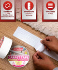 Heavy Duty Double Sided Rug Tape For Area Rugs And Hardwood Floors, 2 Inch By 30 Yards, being applied to secure carpet edges.