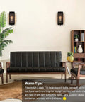 Set Of 2 Dope Industrial Wall Sconces Black Rustic Indoor Lanterns With Glass Shade Vintage Bronze Wall Light Fixture E26 Base Decor For Bedroom Living Room Hallway Bulbs Included mounted on wall above black leather sofa in living room.