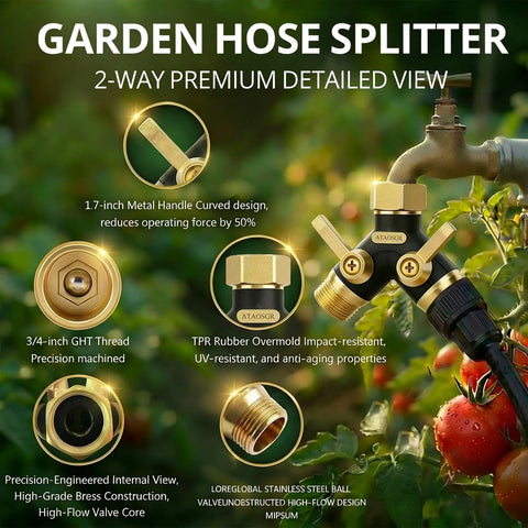 Heavy Duty Garden Hose Splitter 2 Way With Metal Body And Aluminum Build TPR Coated For Tough Outdoor Use UV Resistant Water Splitter on faucet