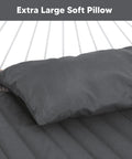Extra large soft pillow on dark gray Double Portable Hammock With Stand For Two People, Curved Spreader Bar, Balance Ropes Included