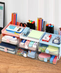Compact Desk Organizer With Drawer And Divided Compartments For Pens Pencils Cards Phone Clips Markers Sticky Notes And Makeup Accessories Ideal Office School And Home White on desk