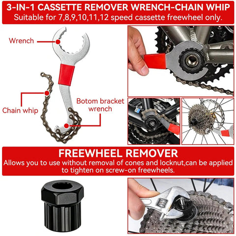 All In One Bike Repair Gear Kit For Mountain Bikes 9 Piece Set With 3 In 1 Cassette Remover Wrench Crank Puller Extractor