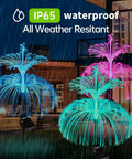 Lit Jellyfish Solar Lights Outdoor Garden 3 Pack Waterproof Color Changing with star and moon accents in rain.