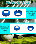 Blue SAE flare seal rings for 1/2in and 3/8in fittings, leak-free stop-leak kit, 10-pack each