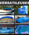 Heavy Duty Waterproof Tarp 8x10 Feet 2 Pack Blue Tarpaulin 8 Mil Thick With Metal Grommets covering various outdoor items
