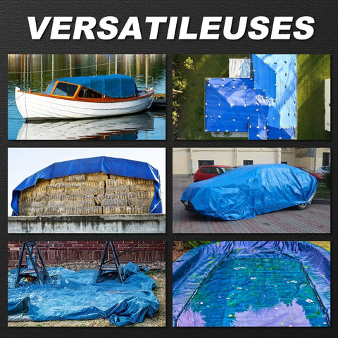 Heavy Duty Waterproof Tarp 8x10 Feet 2 Pack Blue Tarpaulin 8 Mil Thick With Metal Grommets covering various outdoor items