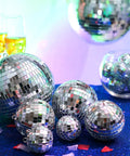 Assorted sizes of silver 100 Piece Mirror Disco Balls Set Dope Party Decor Bulk Assorted Silver Hanging Decor For Home Parties Weddings Dance Floors Christmas Trees And Birthday Events 0.8 Inches 1.6 Inches 2.4 Inches 3.2 Inches 4 Inches 8 Inches