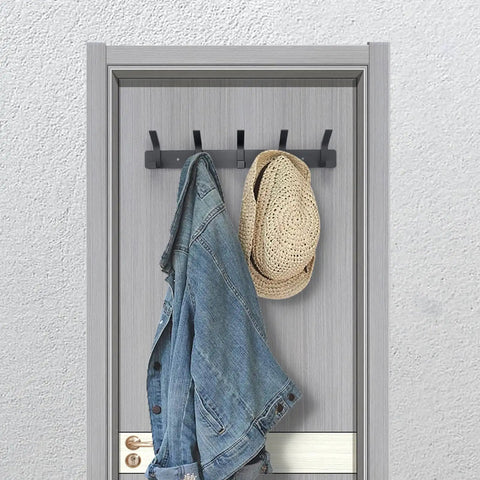 Heavy Duty Wall Mount Coat Rack With Five Hooks Per Unit Sturdy Metal Rail For Coats Hats Towels Purses Robes Black 2 Pack
