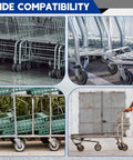 Wide compatibility of Heavy Duty Eight Pack Five Inch Polyurethane Shopping Cart Replacement Wheels on various carts.