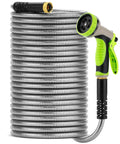Stainless Steel Garden Hose With 10 Function Spray Nozzle, 100 Ft No Kink Metal Water Hose Built To Last For Lawn Car Wash And Outdoor Cleaning