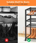 Heavy Duty 5 Tier Metal Shoe Rack Organizer For Garage And Entryway, stackable shoe storage showing wide shelf for boots