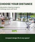 Man practicing with Ultimate Golf Chipping Net And Mat System For Portable Indoor Practice With Automatic Ball Return And Realistic Turf Surface