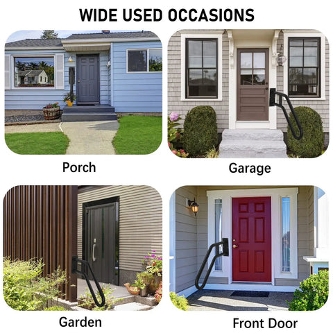 U Shaped Wall Mount Handrail For Indoor And Outdoor Steps One Piece Durable Black Metal Grab Bar on various entryways