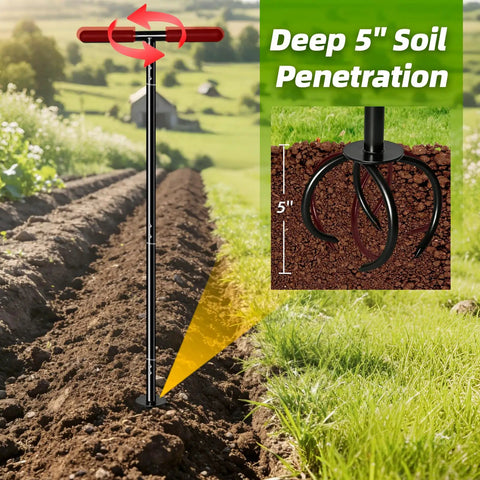 Heavy Duty Hand Tiller For Gardening With Long Handle Claw Twist Tiller Manual Soil Cultivator And Lawn Aerator For Raised Beds And Vegetable Garden Powder Coated Steel Rust Resistant in soil demonstration
