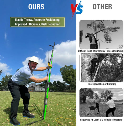 Man using Arborist Slingshot Throw Line Rope Launcher With Trigger For Adults, Pro-Grade Rope Launcher For Tree Work.