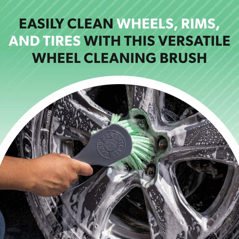 Using Wheelie Exterior And Wheel Brush With Soft Bristles For Safe, Scratch Free Cleaning Of Rims on a car wheel