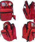 Ultra Slim EMS Medical Sling Bag in rugged red with multiple zippered compartments for fast access to EMT essentials