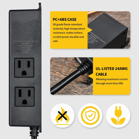 Automatic Dust Collector Switch For Power Tools With Instant Kickstart And Extended Shutoff Delay To Dodge Breaker Trips While Extracting Trapped Debris From Hoses For A Super Smooth And Tough Shop Daily Driver close-up view of black switch and UL-listed cable.