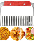 JAYVAR extra-large crinkle cutter potato slicer with stainless steel blade and red wooden handle
