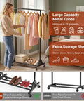 Dope Rolling Garment Rack With Retractable Hanging Rods, Lockable Wheels And Bottom Storage Shelf, Freestanding Clothes Organizer For Bedroom, Laundry And Closet, Expands To Fit Coats Dresses Shirts And Pants