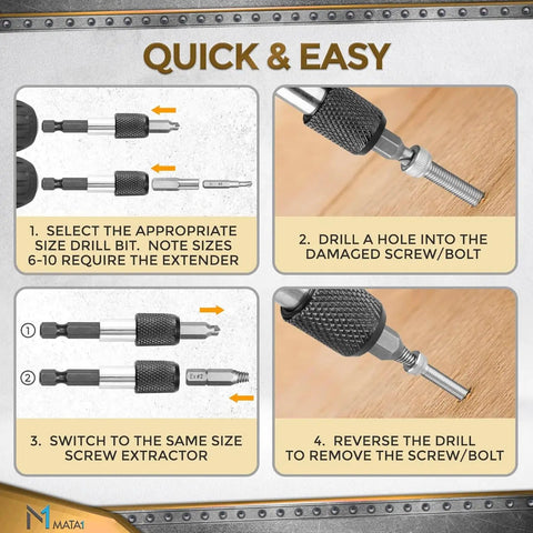 22 Piece Pro Grade Screw Extractor Set For Stripped And Damaged Screws With Drill Bits Extraction Bits Magnetic Bit Extender Socket Adapter And Magnetic Storage Case For Easy Organization, instructions for use.