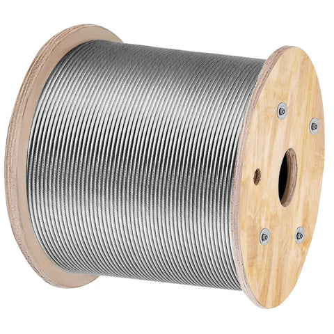 Stainless Steel Cable Rope One Eighth Inch For Railing Systems And DIY Projects, 1000 Ft Roll, T316 Stainless, 1x19 Core