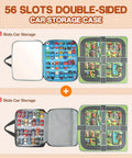 Double Sided 56 Slot Car Storage Case With Foldable Play Mat For 1 64 Scale Diecast Cars Like Hot Wheels And Matchbox Portable Organizer Carry Bag For Display And Travel Ready Use