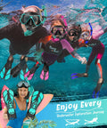 All In One Snorkel Set With Panoramic Mask And Dry Top Snorkel Grab And Go Adjustable Fins And Travel Bag For Adults underwater
