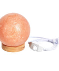 Natural Himalayan Salt Lamp With Wood Base And Dimmer Switch Pink Crystal Sphere showcasing cozy lighting for mood and air purification