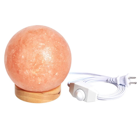 Natural Himalayan Salt Lamp With Wood Base And Dimmer Switch Pink Crystal Sphere showcasing cozy lighting for mood and air purification