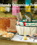9 Piece Beekeeping Tools Kit With Organizer Tote for Beekeepers Starter Set, including tools on table with comb frame