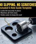 Diamond Hole Saw Set For Tile Glass Porcelain Granite 5 Piece Kit With 3/4 To 1 1/2 Inch Holes Foam Guide in use on tile surface