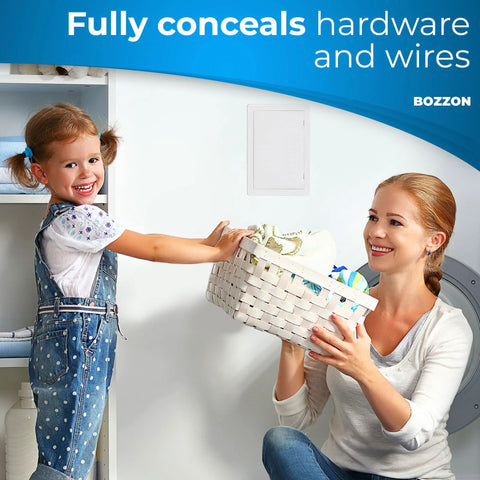 Installed drywall access panel, 6x9 in, insulated white plastic wall cover by Amazon
