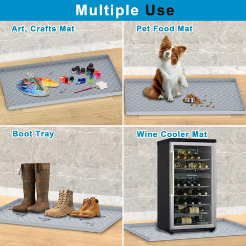 Under Sink Mat For Kitchen Waterproof Liner 36 Inch Cabinet Protector used for arts, pet food, boots, and wine cooler placement.