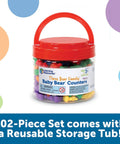 102 Bear Counters For Kids, Toddler Math Toys in a red-lidded clear bucket for Preschool And Pre K, colorful teddy bear counters