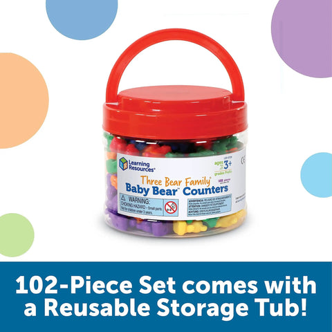 102 Bear Counters For Kids, Toddler Math Toys in a red-lidded clear bucket for Preschool And Pre K, colorful teddy bear counters