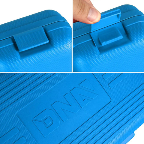 Blue carrying case of the 8 Piece Brake Service Kit With Spring Installer And Remover Pliers Tools Set Pro Grade Car Maintenance Gear.