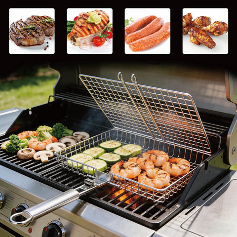 Stainless Steel Grill Basket With Detachable Handle For Outdoor Grilling Perfect For Fish Meats And Veggies Flip Easy And Even Heating