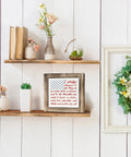 Patriotic Pledge Of Allegiance Wood Sign With Rustic Frame Featuring Blue Stars On White American Flag Classic USA Wall Art Displayed on Shelf