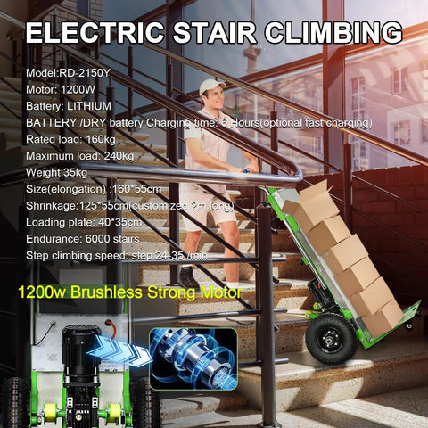 Huge 1200w Electric Stair Climbing Hand Truck For Moving Heavy Loads Like Fridges Furniture And Water Heaters Up To 880 Lbs One Go Save Your Back Tired? carrying boxes upstairs.