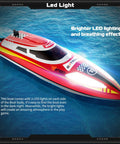 Red 2.4Ghz RC Speed Boat with Dope 390 Motor, Water Cooling System, LED lights, in motion on water surface
