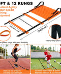 20ft agility ladder with 12 rungs for speed training, featuring durable plastic rungs and nylon straps, shown in outdoor use.