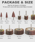 40 Piece Flap Wheel Sander Set For Pro DIYers With One Quarter Inch Shank For Drill Polishing And Deburring Ten Sizes Of 80 Grit Abrasive Wheels