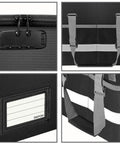 Close-up of Fireproof File Box With Lock And Zipper Pockets, showing lock, zipper, handles, and material details.
